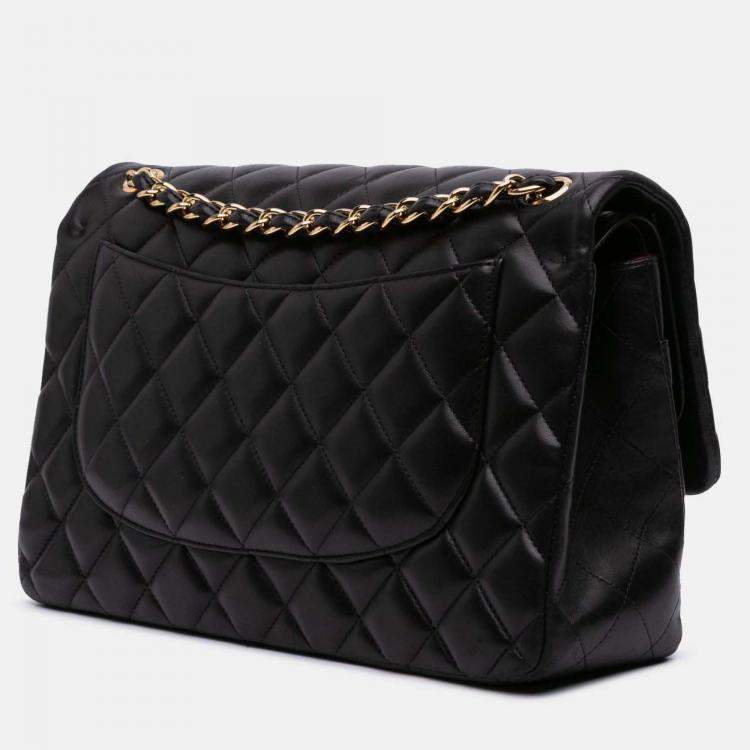 Pre Owned Chanel Classic Double Flap Jumbo Black Lambskin Shoulder Bag