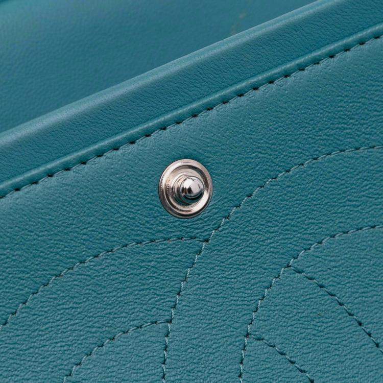 Pre Owned Chanel Classic Double Flap Jumbo Blue Lambskin Shoulder Bag