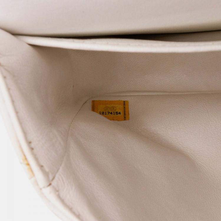 Pre Owned Chanel Classic Double Flap Medium White Caviar Shoulder Bag