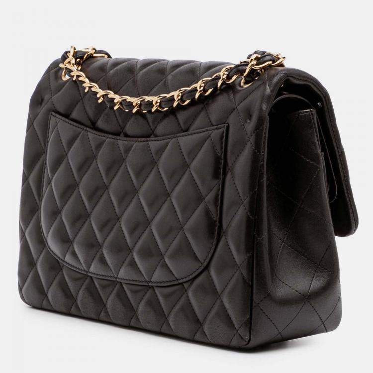 Pre Owned Chanel Classic Double Flap Jumbo Black Lambskin Shoulder Bag