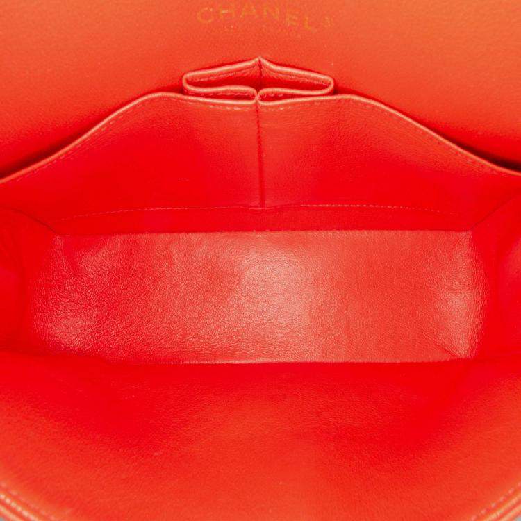 Pre Owned Chanel Classic Double Flap Small Orange Chevron Lambskin Shoulder Bag