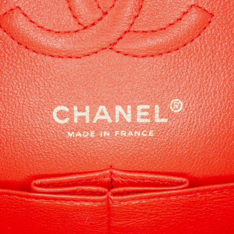 Pre Owned Chanel Classic Double Flap Small Orange Chevron Lambskin Shoulder Bag