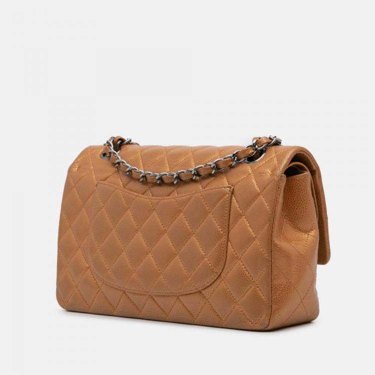 Pre Owned Chanel Classic Double Flap Medium Brown Metallic Caviar Shoulder Bag