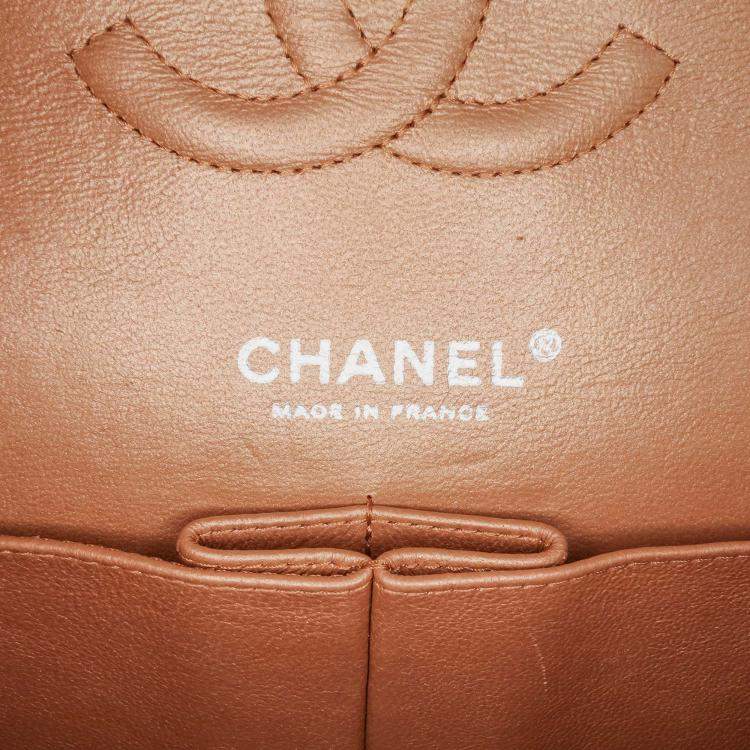 Pre Owned Chanel Classic Double Flap Medium Brown Metallic Caviar Shoulder Bag
