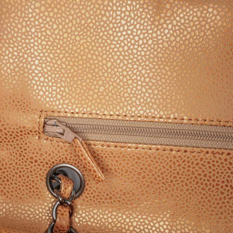 Pre Owned Chanel Classic Double Flap Medium Brown Metallic Caviar Shoulder Bag