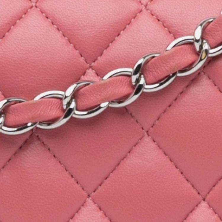 Pre Owned Chanel Classic Double Flap Medium Pink Lambskin Shoulder Bag