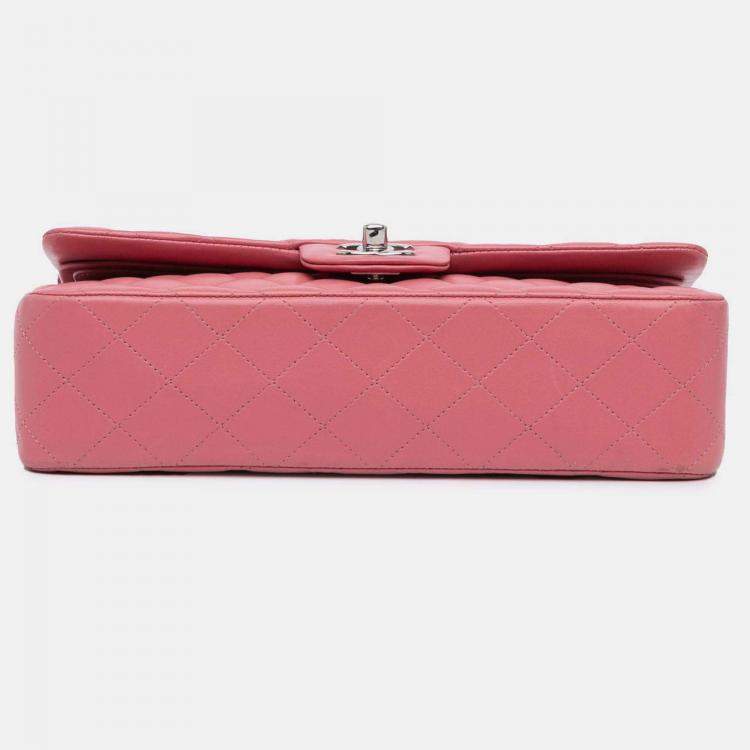 Pre Owned Chanel Classic Double Flap Medium Pink Lambskin Shoulder Bag