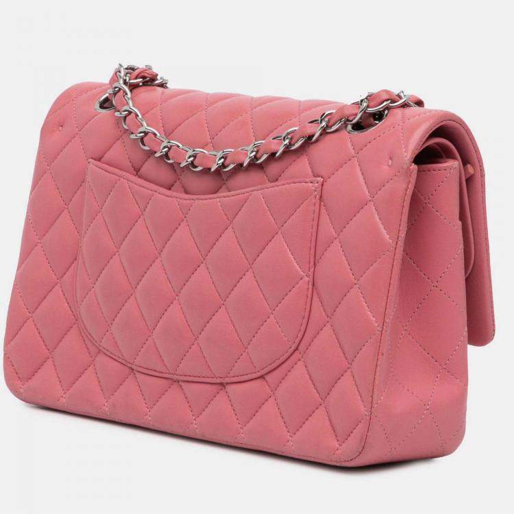 Pre Owned Chanel Classic Double Flap Medium Pink Lambskin Shoulder Bag