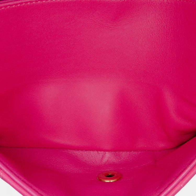 Pre Owned Chanel Classic Double Flap Medium Pink Chevron Lambskin Shoulder Bag