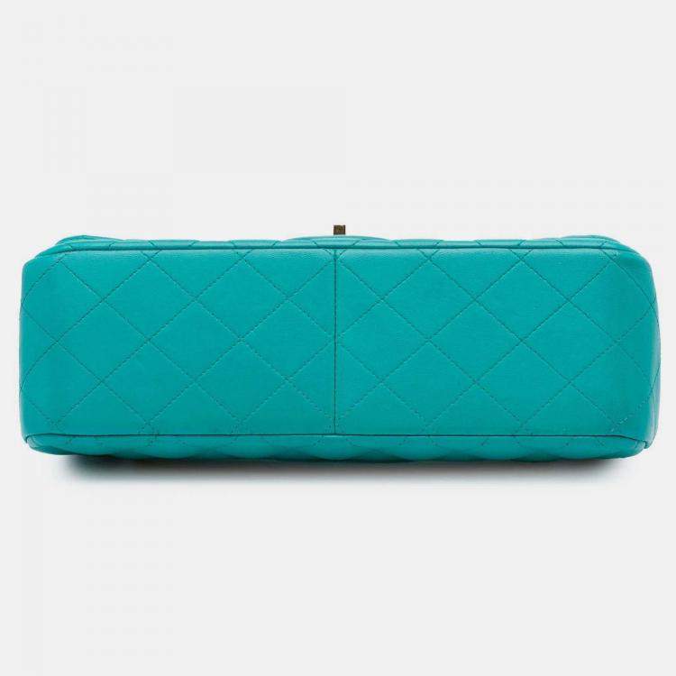 Pre Owned Chanel Classic Double Flap Jumbo Blue Lambskin Shoulder Bag