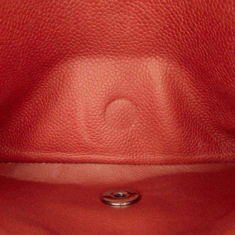 Pre Owned Chanel Classic Double Flap Medium Orange Caviar Shoulder Bag