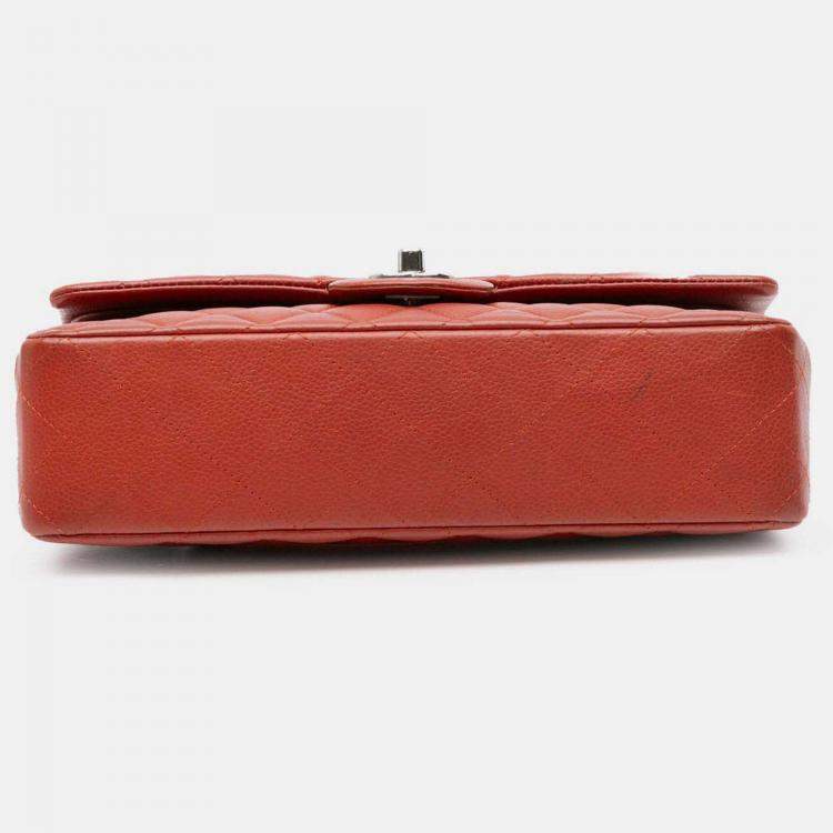 Pre Owned Chanel Classic Double Flap Medium Orange Caviar Shoulder Bag