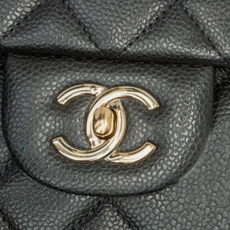 Pre Owned Chanel Classic Double Flap Jumbo Gray Caviar Shoulder Bag