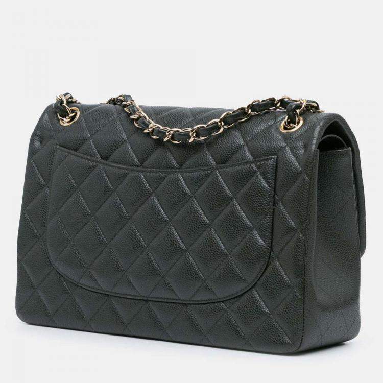 Pre Owned Chanel Classic Double Flap Jumbo Gray Caviar Shoulder Bag