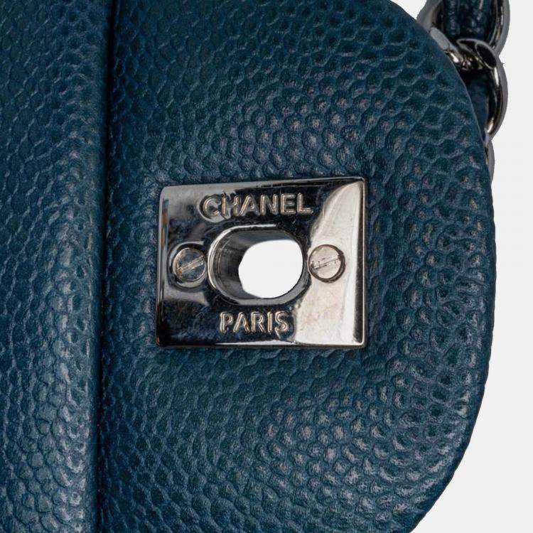 Pre Owned Chanel Classic Double Flap Jumbo Blue Caviar Shoulder Bag