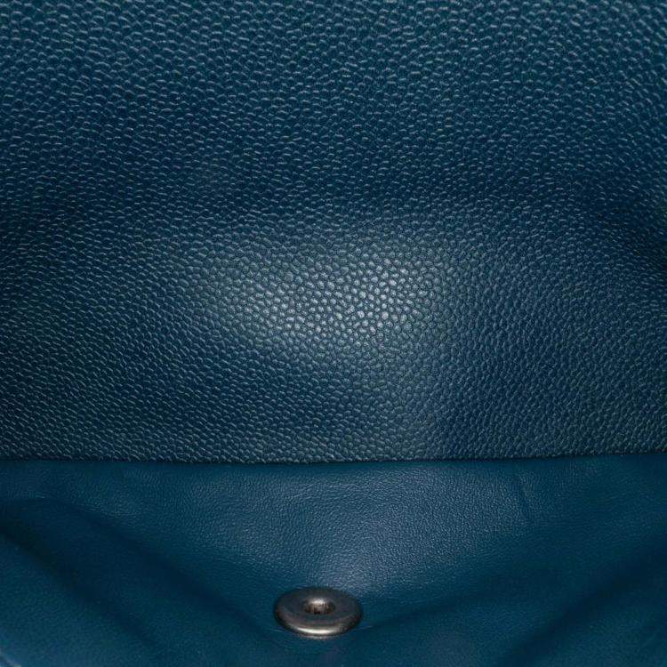 Pre Owned Chanel Classic Double Flap Jumbo Blue Caviar Shoulder Bag