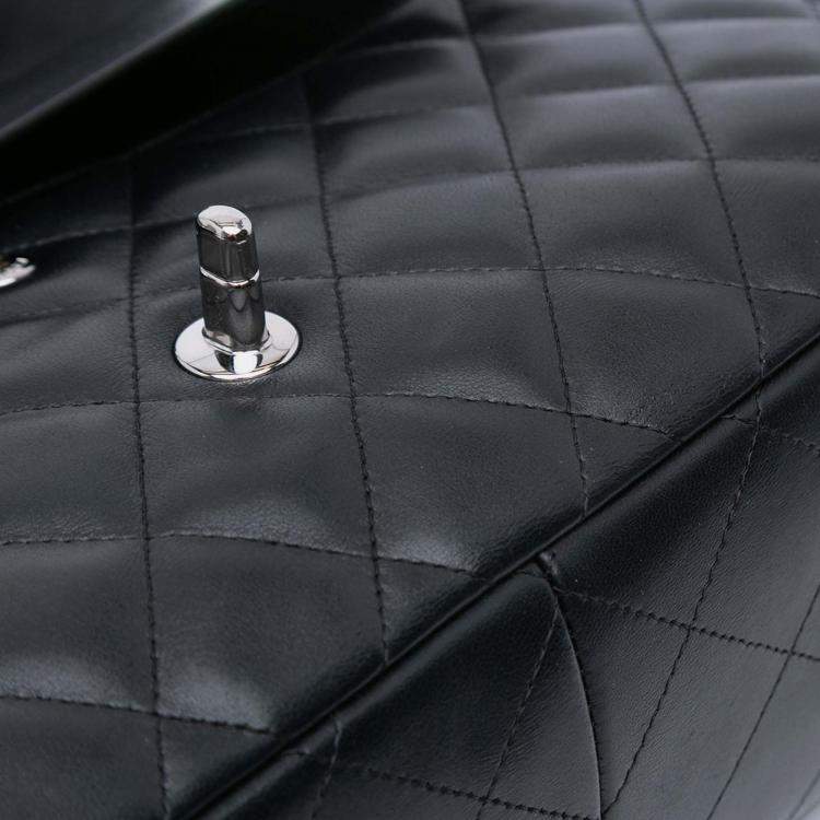 Pre Owned Chanel Classic Double Flap Jumbo Black Lambskin Shoulder Bag