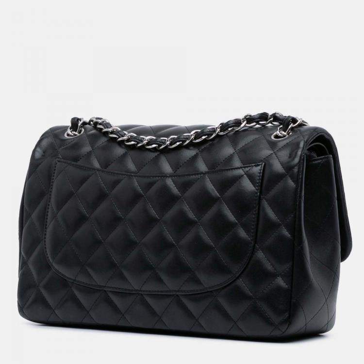 Pre Owned Chanel Classic Double Flap Jumbo Black Lambskin Shoulder Bag