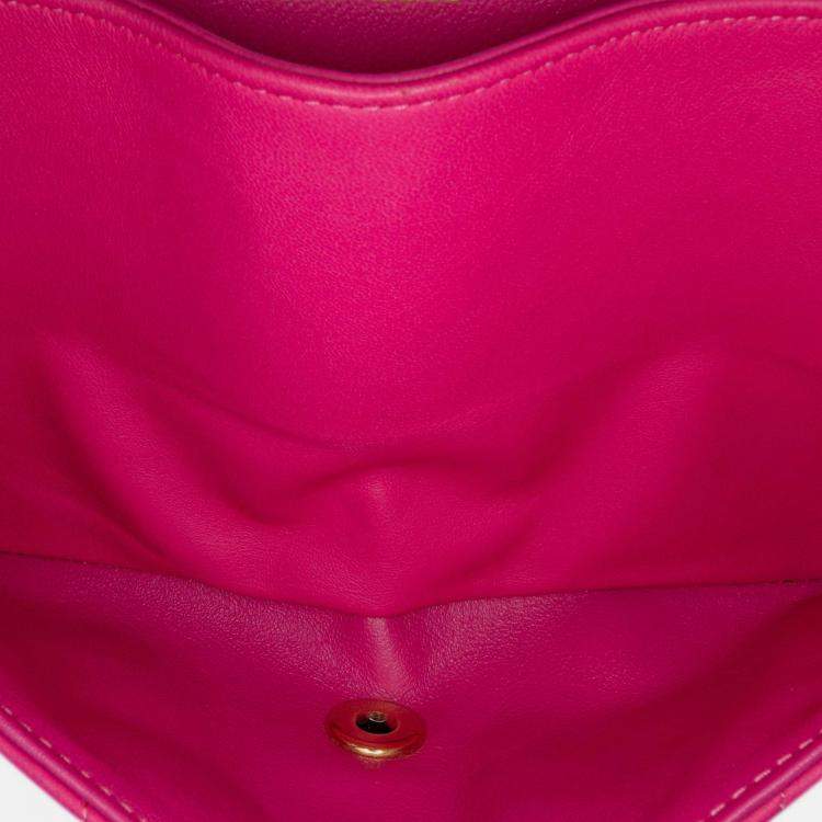 Pre Owned Chanel Classic Double Flap Medium Pink Chevron Lambskin Shoulder Bag