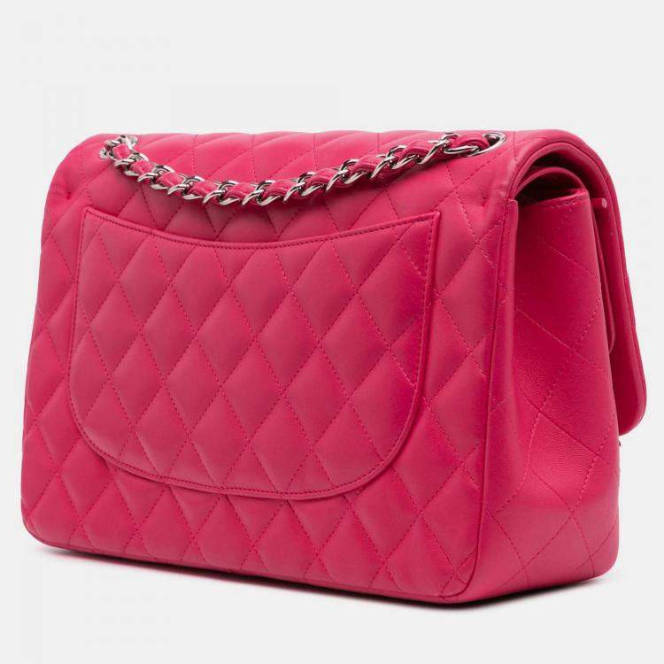 Pre Owned Chanel Classic Double Flap Jumbo Pink Lambskin Shoulder Bag
