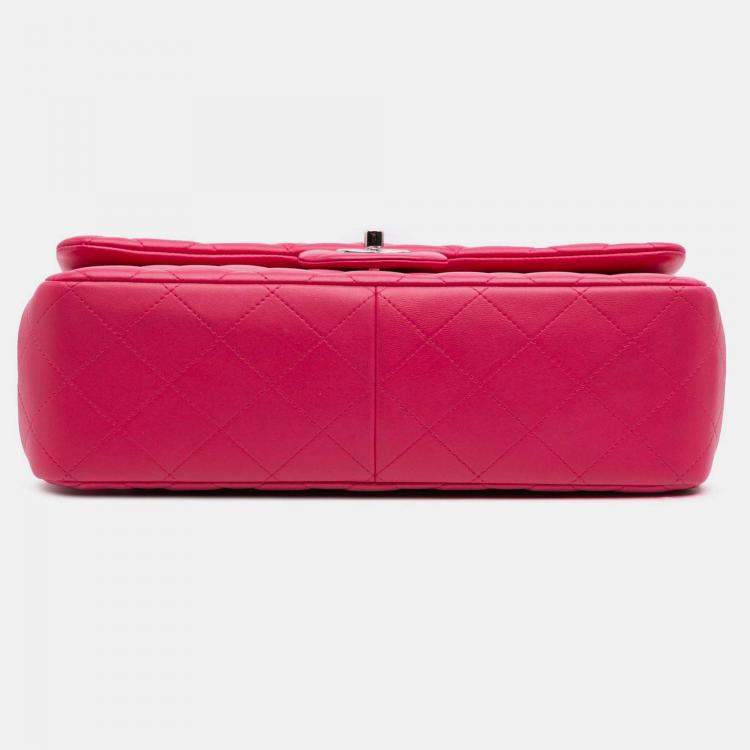 Pre Owned Chanel Classic Double Flap Jumbo Pink Lambskin Shoulder Bag