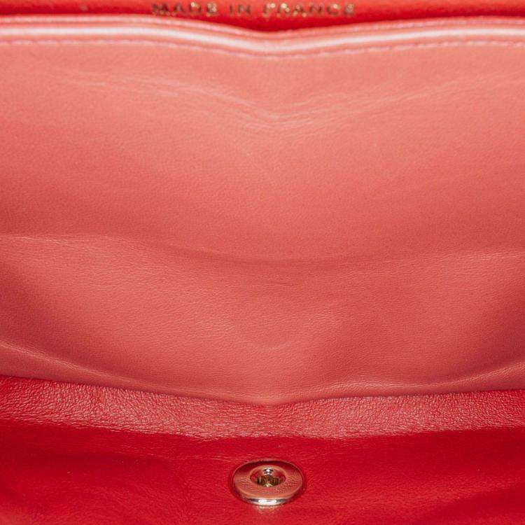 Pre Owned Chanel Classic Double Flap Medium Orange Chevron Lambskin Shoulder Bag