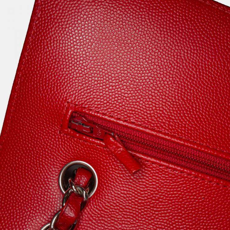 Pre Owned Chanel Classic Double Flap Medium Red Chevron Caviar Shoulder Bag