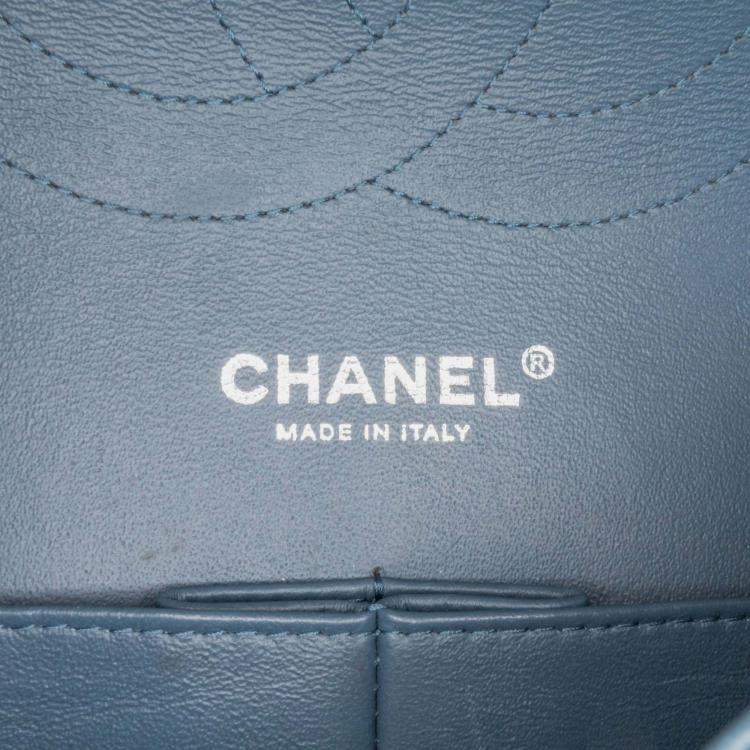 Pre Owned Chanel Classic Double Flap Jumbo Blue Lambskin Shoulder Bag