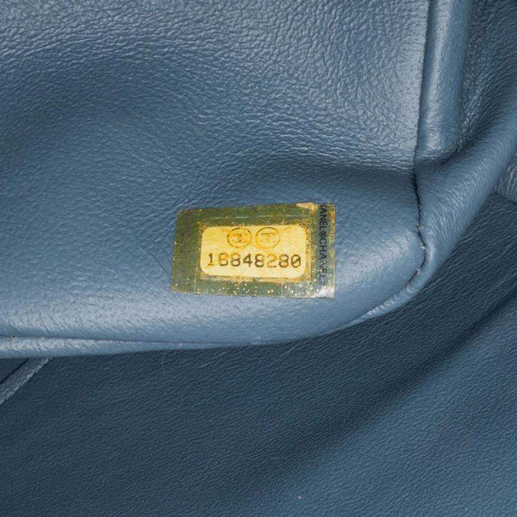 Pre Owned Chanel Classic Double Flap Jumbo Blue Lambskin Shoulder Bag
