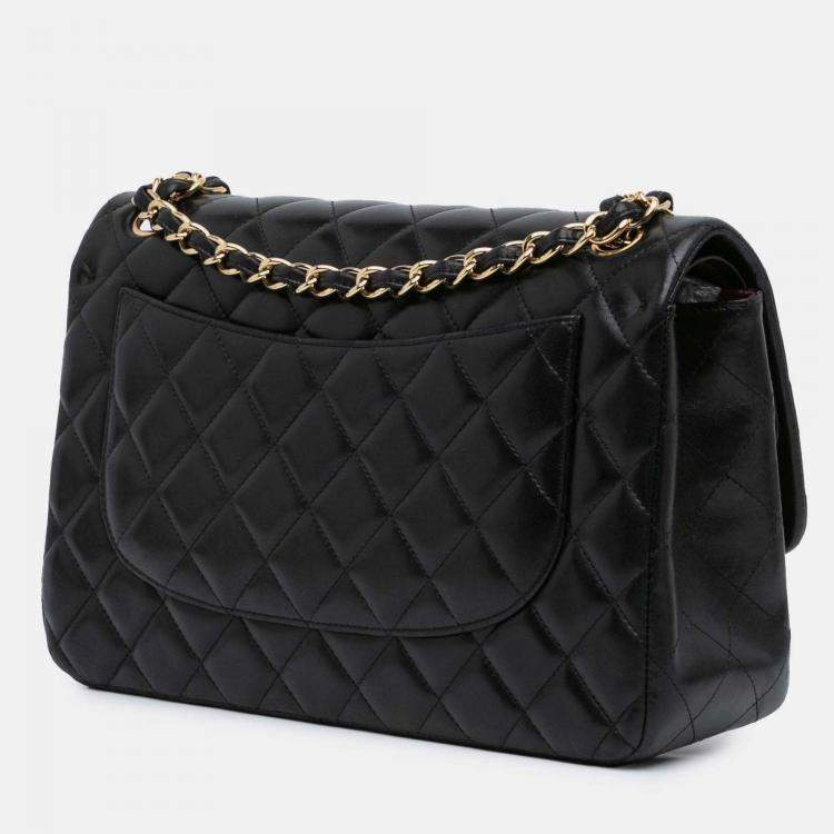 Pre Owned Chanel Classic Double Flap Jumbo Black Lambskin Shoulder Bag