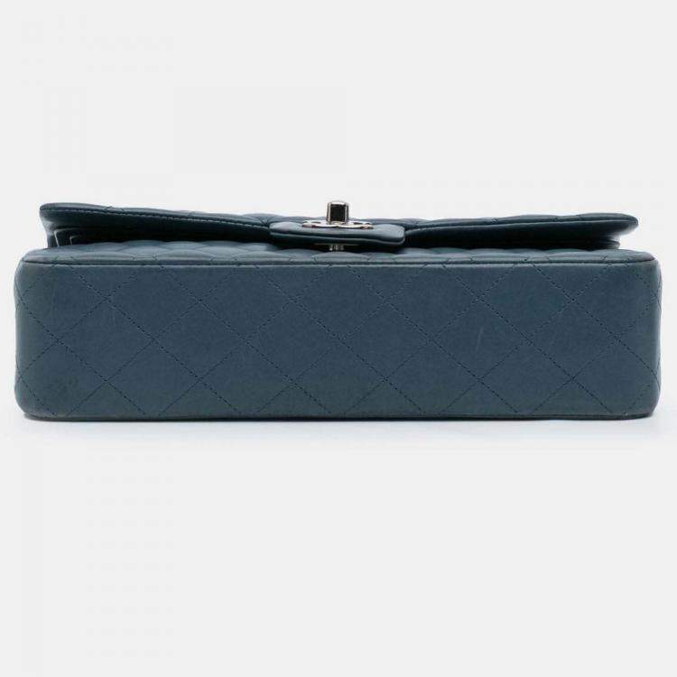 Pre Owned Chanel Classic Double Flap Medium Blue Lambskin Shoulder Bag