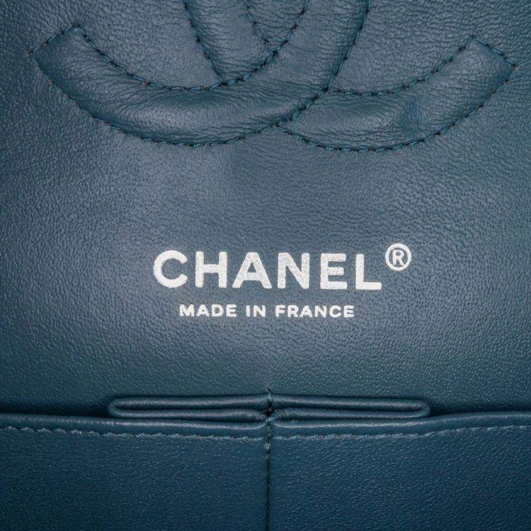 Pre Owned Chanel Classic Double Flap Medium Blue Lambskin Shoulder Bag