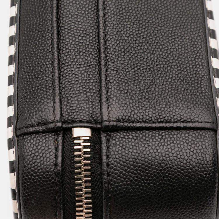 Pre Owned Chanel Black White Small Caviar Striped CC Filigree Vanity Case