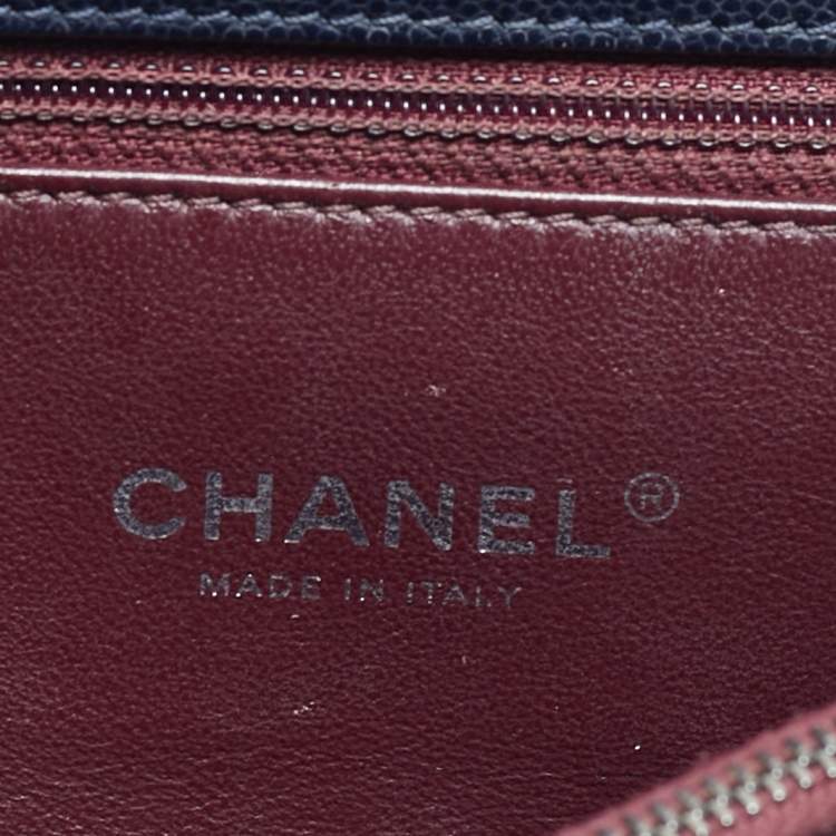 Pre Owned Chanel Navy Blue Caviar Leather and Lizard Medium Coco Top Handle Bag
