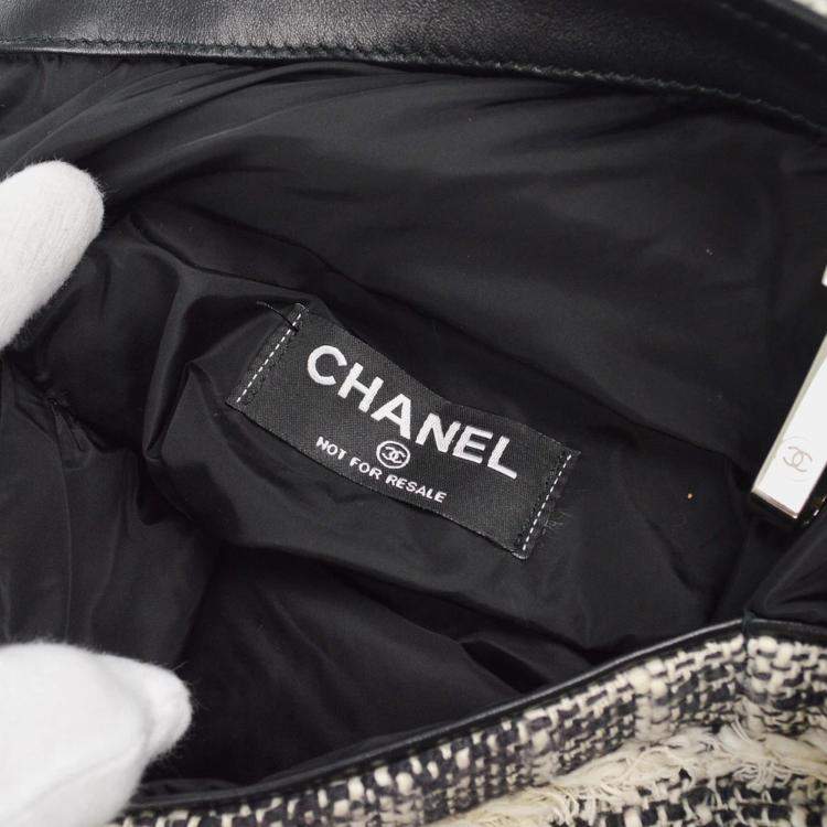 Pre Owned Chanel Black White Tweed Tote Bag