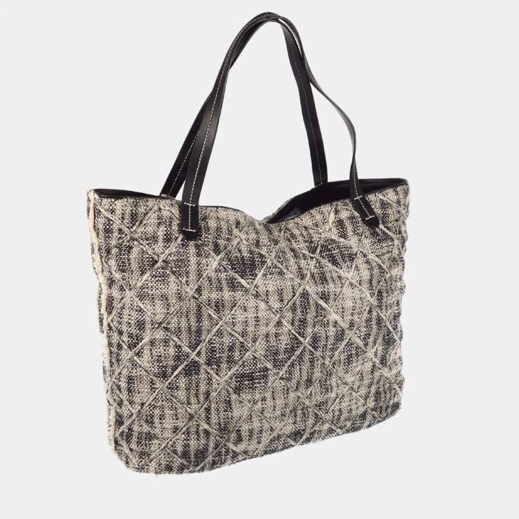Pre Owned Chanel Black White Tweed Tote Bag