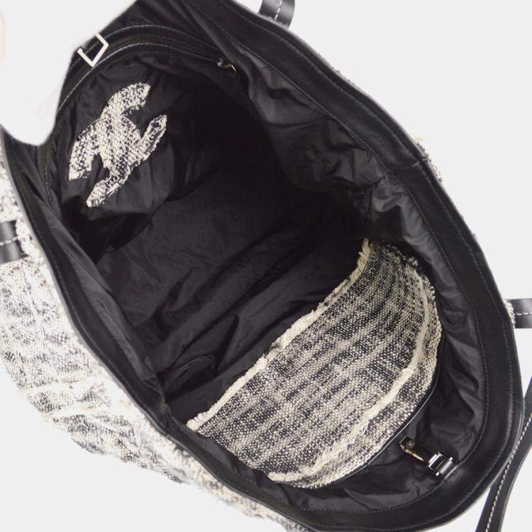 Pre Owned Chanel Black White Tweed Tote Bag