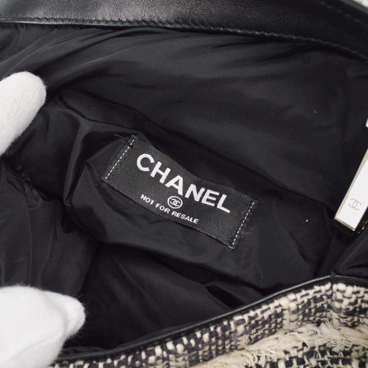 Pre Owned Chanel Black White Tweed Tote Bag