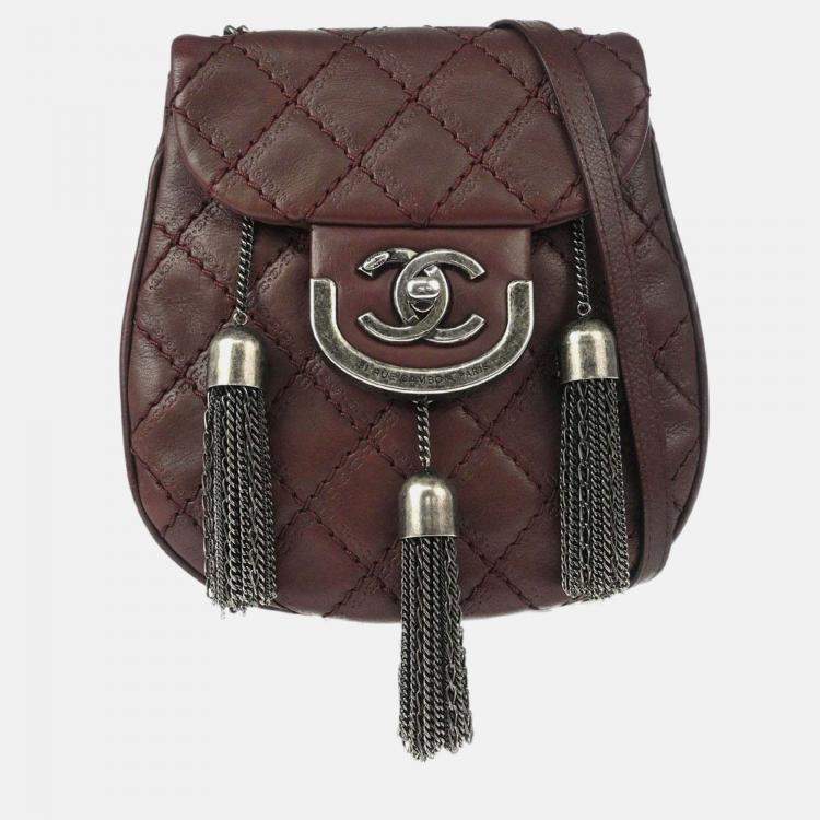 Pre Owned Chanel Paris Edinburgh Coco Sporran Fringe Brown Calfskin Shoulder Bag