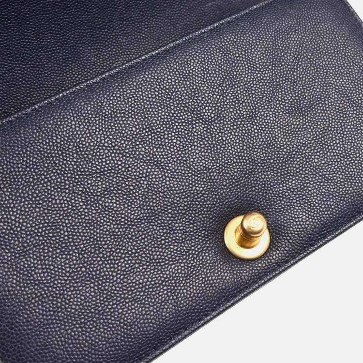 Pre Owned Chanel Boy Small Navy Leather Calfskin Chain Shoulder Bag