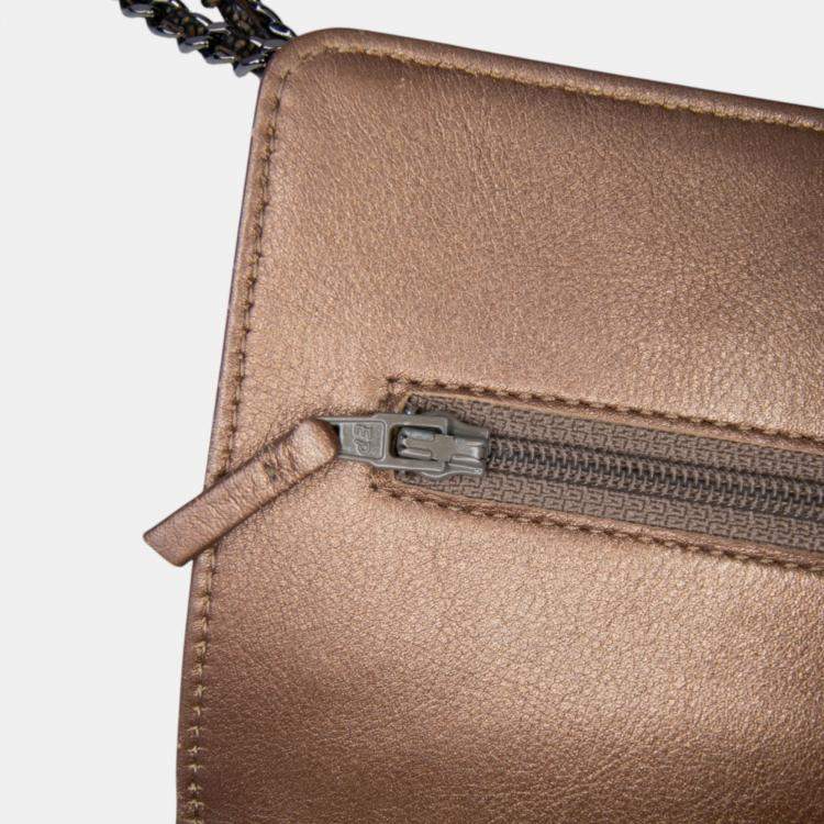 Pre Owned Chanel Brown CC Metallic Caviar Wallet On Chain