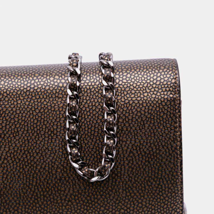 Pre Owned Chanel Brown CC Metallic Caviar Wallet On Chain