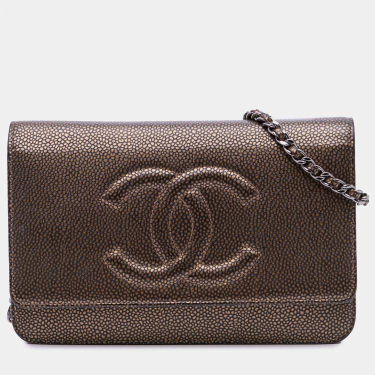 Pre Owned Chanel Brown CC Metallic Caviar Wallet On Chain