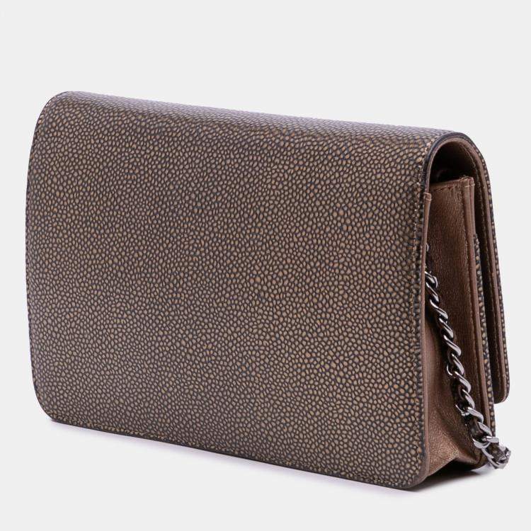 Pre Owned Chanel Brown CC Metallic Caviar Wallet On Chain