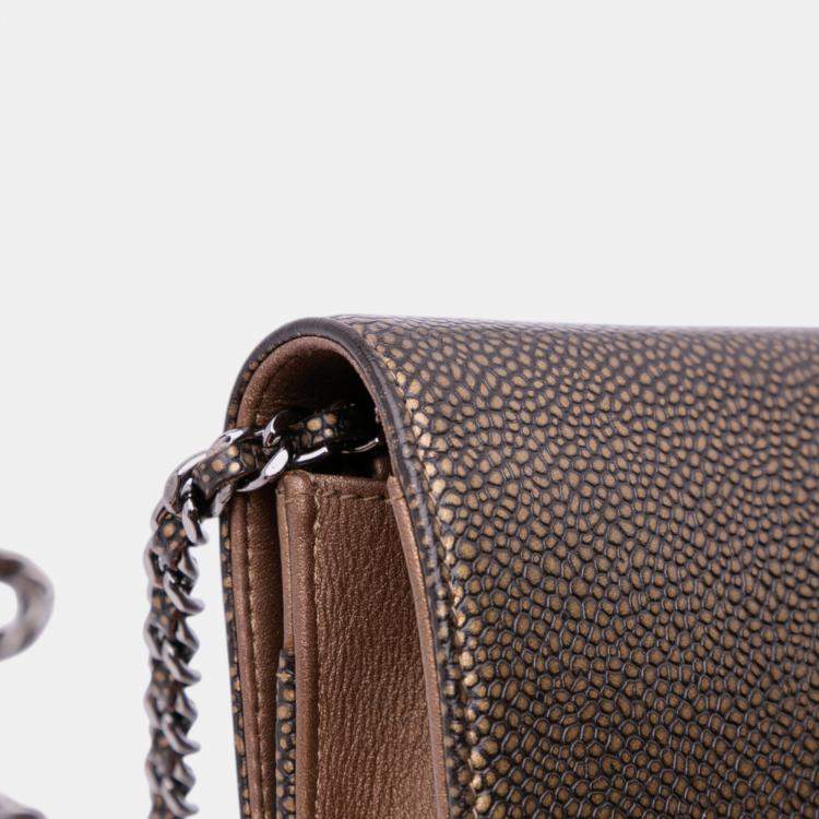 Pre Owned Chanel Brown CC Metallic Caviar Wallet On Chain