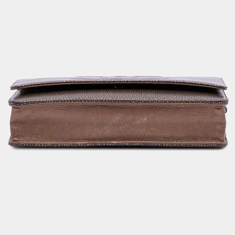 Pre Owned Chanel Brown CC Metallic Caviar Wallet On Chain