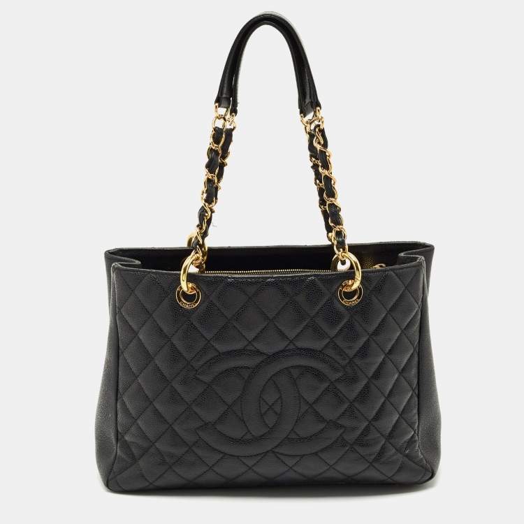 Pre Owned Chanel Black Quilted Caviar Leather GST Grand Shopping Tote