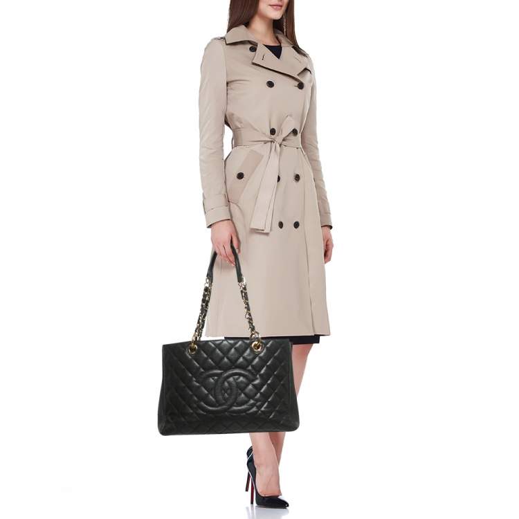Pre Owned Chanel Black Quilted Caviar Leather GST Grand Shopping Tote