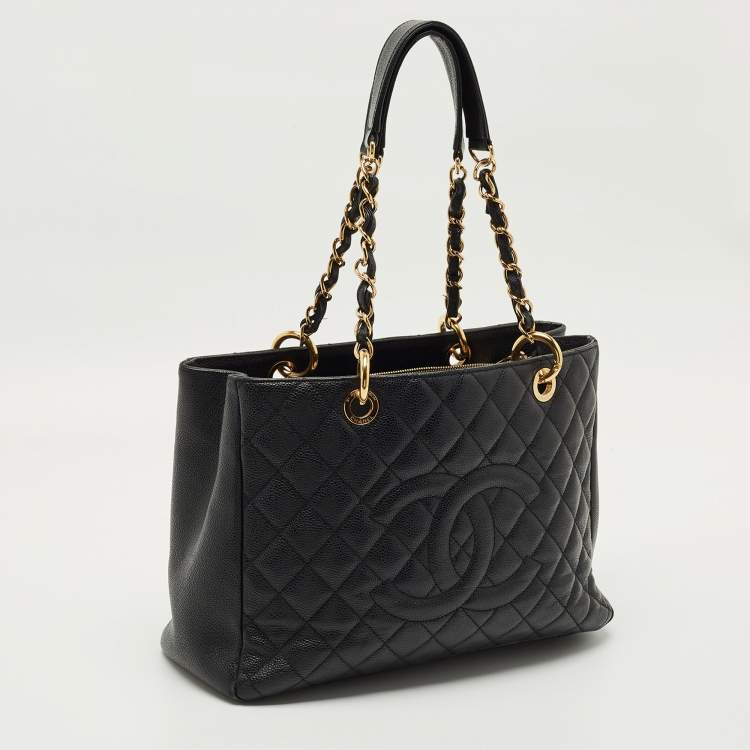 Pre Owned Chanel Black Quilted Caviar Leather GST Grand Shopping Tote