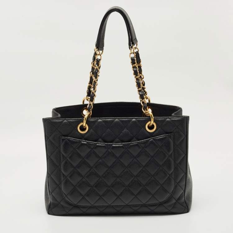 Pre Owned Chanel Black Quilted Caviar Leather GST Grand Shopping Tote